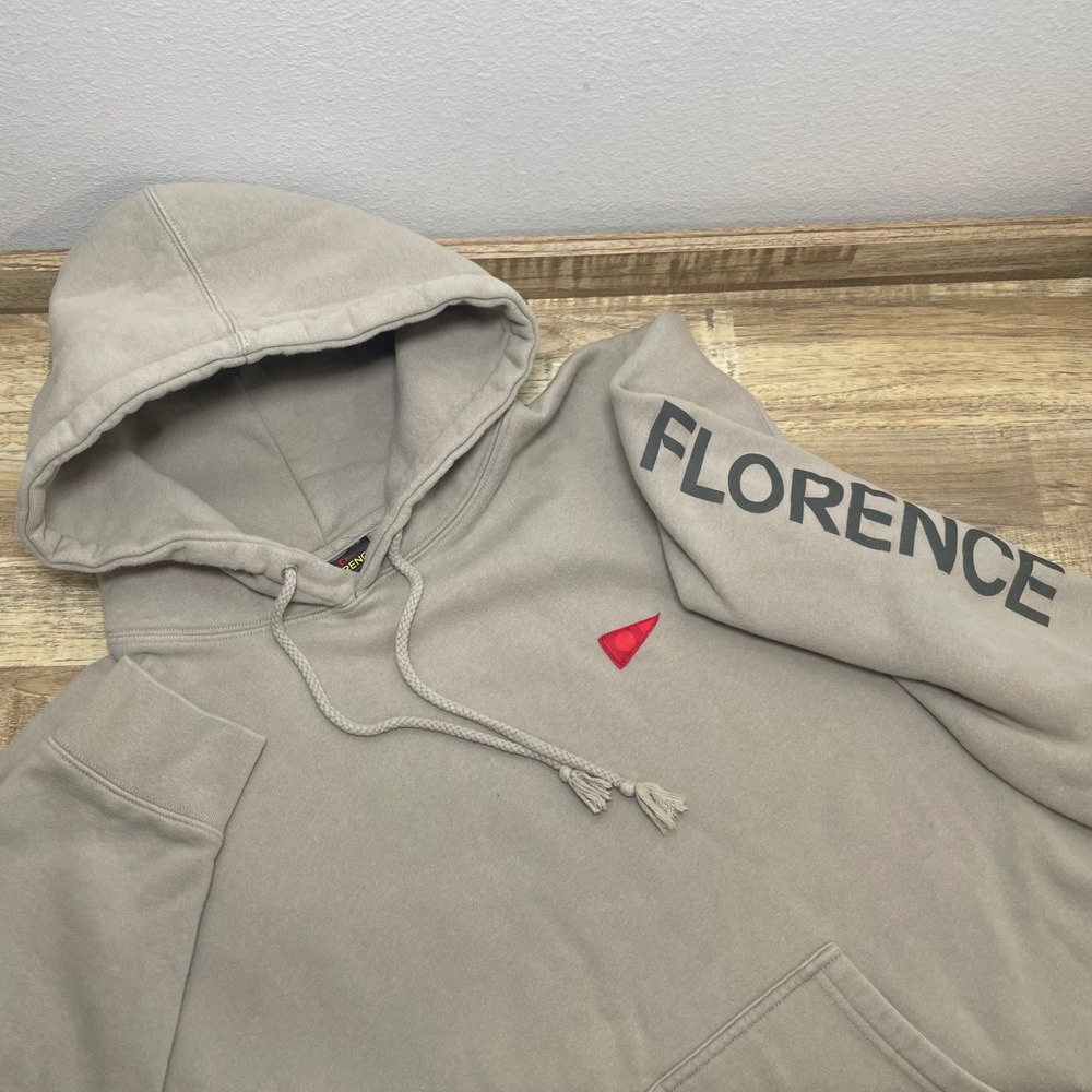 Florence Marine X Khaki Tan Pennant Logo Graphic Sleeve Hoodie Mens Large Beach